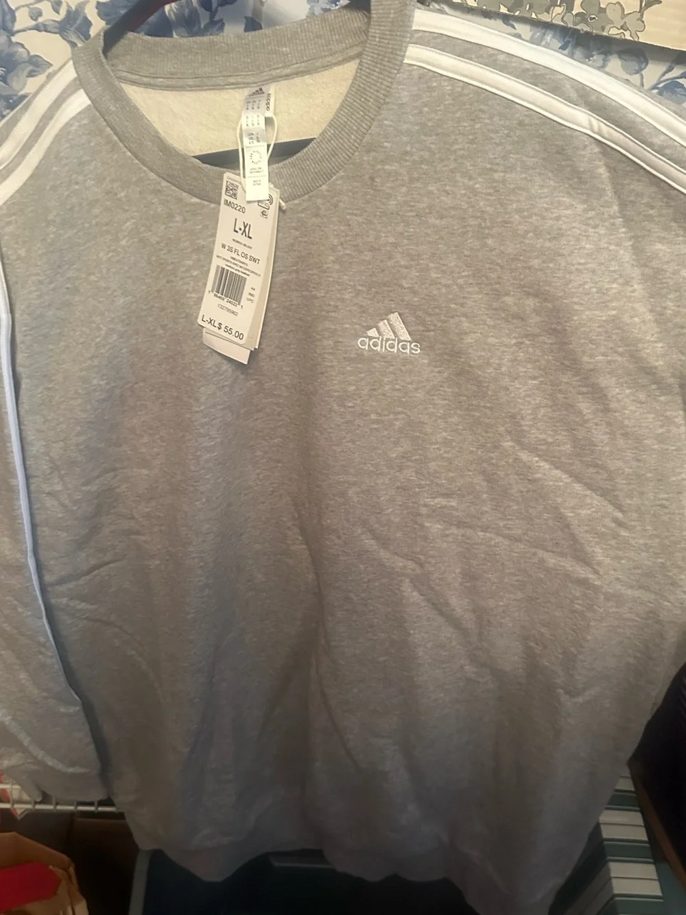 adidas Gray Crewneck Sweatshirt with White Stripes